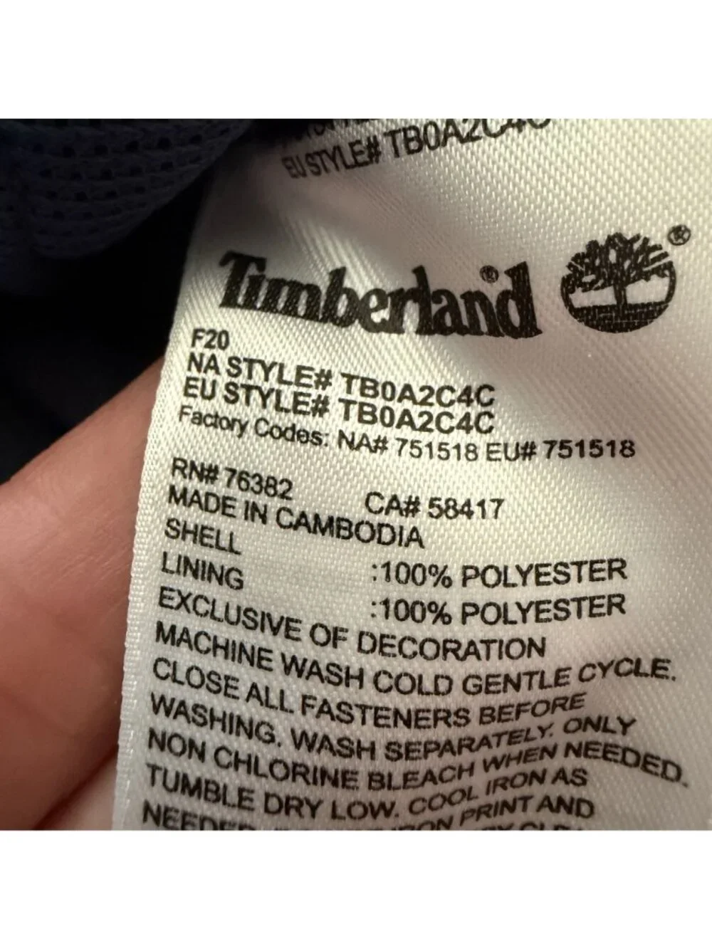 Timberland mens small blue hooded jacket zip up